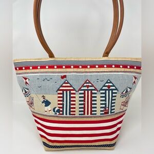 Striped Beach Scene Tote Bag